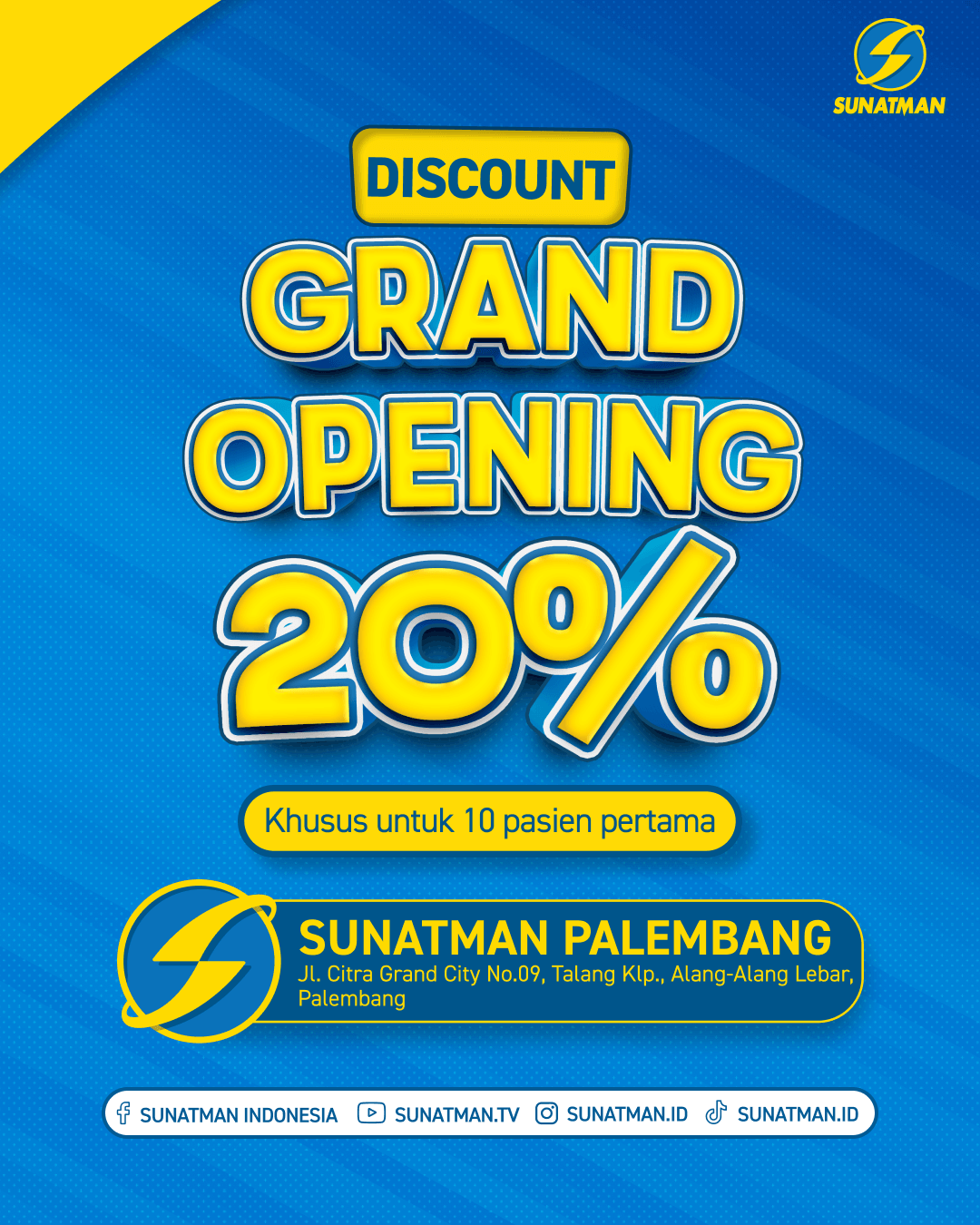 Promo diskon 20 % grand opening klinik sunatman cabang palembang
